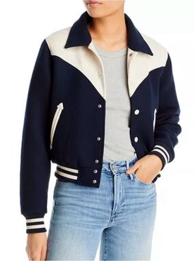 Everlane Navy & Cream Wool Varsity Jacket
